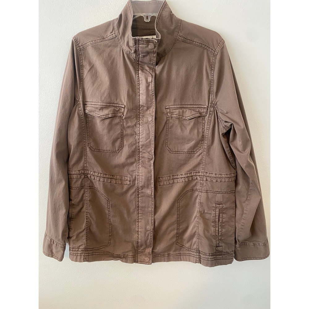 Sonoma Goods For Life Womens XXL Brown Utility Barn Military Jacket Zip Stretch